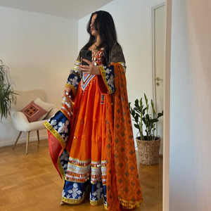 Robe afghane pour femmes, dernière tendance, dentelle brodée, motif floral uni, bouton à pompon, robe de mariage, robe de fête, robe afghane Kuchi - Product Image 3