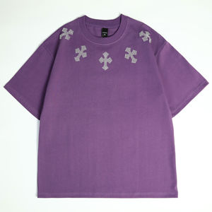 เสื้อยืดโอเวอร์ไซส์ทรงสตรีทแวร์สำหรับผู้ชาย แบบคอวี ตกแต่งด้วยคริสตัล ล้างสีแบบแอซิด สไตล์ไฮสตรีท - Product Image 2