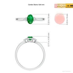 แหวนหมั้นทองคำแท้ 14k รูปไข่ ขนาด 5*7 มม. ประดับมรกตสีเขียวธรรมชาติและเพชรสามเม็ด ดีไซน์แหวนแยกส่วน แหวนแต่งงานแบบวงแหวนแยกส่วน แหวนเจ้าสาวแบบพิเศษ OEM - Product Image 5