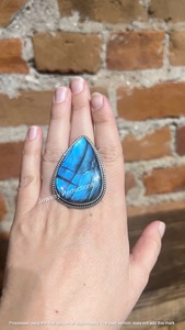 Large <b>Statement</b> Blue Labradorite 925 Sterling <b>Silver</b> <b>Ring</b> Original Gemstone Women's Factory Price Jewelry for Party - Product Image 4