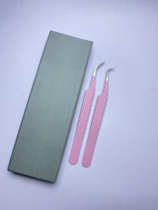 Pince à cils en acier inoxydable de haute qualité, en forme de L, à 90 degrés, anti-magnétique, pointe en fibre pour volume, pointe lisse pour cils - Product Image 2