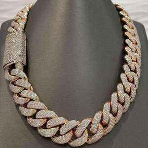 สร้อยคอแบบ Cuban Link ชุบทองคำสีกุหลาบ ประดับเพชรโมอิสซาไนต์ สไตล์ฮิปฮอป เครื่องประดับหรูหรา เงินแท้ 925 สำหรับงานแต่งงาน งานหมั้น ของขวัญสำหรับทุกเพศ - Product Image 1