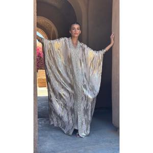 Trending Design Handmade High Quality Oversized <b>Kaftan</b> V-neckline Collar <b>Kaftan</b> Made From Iridescent Silk For Women - Product Image 1