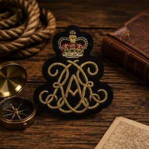 RAE Gold Bullion Hand Embroidered Eco-Friendly Non woven Round <b>Sew</b>-<b>On</b> Felt <b>Patches</b> for Hat Beret Blazer & Peak Cap-Wholesale - Product Image 5