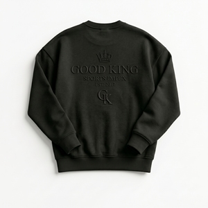 Sudadera Personalizada para Hombre, Negra, Oversize, Cuello Redondo, Felpa de Algodón Grueso, Logotipo en Relieve Tonal Delantero y Trasero, Estilo Urbano - Product Image 2