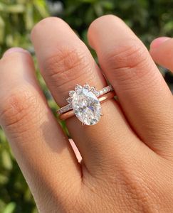 Oval Cut Lab Grown Diamond Engagement <b>Ring</b> <b>Set</b> Halo Diamond Bridal <b>Set</b> Curved Diamond Wedding Band <b>Gold</b> Bridal <b>Ring</b> <b>Set</b> - Product Image 2