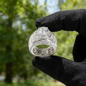Iced Out Chunky <b>Dome</b> <b>Ring</b>, Hip Hop Baguette & Round Cut Statement Bling <b>Ring</b>, Unisex Streetwear Jewelry, Birthday Gift for Him - Product Image 6