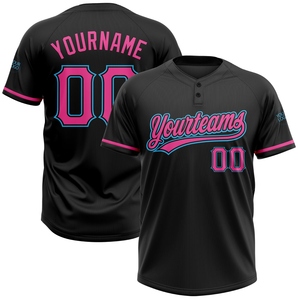 Wholesale Direct Industry Best Selling Custom Black Pink-Sky Blue Two-<b>Button</b> Unisex Softball Jersey - Product Image 1