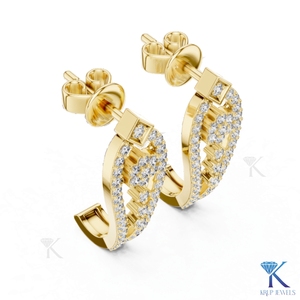 ต่างหูเพชรทรงกลมแบบเปิดครึ่งวงกลม ฝังเพชรแบบปาเว่ ทองคำแท้ 14K/18K  งานฝังเพชรแบบ CVD HPHT เพชรเพาะเลี้ยงในห้องปฏิบัติการ  เครื่องประดับหรูหราสำหรับงานแต่งงานสำหรับผู้หญิง - Product Image 4