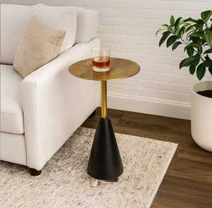 Built To Impress Modern <b>Round</b> Coffee <b>Table</b> With Wood Top And Black Metal Base Minimalist Living Room Furniture - Product Image 2