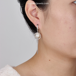 Boucles d'oreilles de luxe en argent sterling 925 avec perles d'eau douce pour femmes, plaquées platine, boucles d'oreilles géométriques tridimensionnelles - Product Image 3