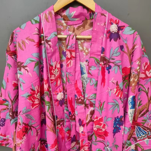 Bata Kimono de Algodón Suave y Transpirable con Estampado Digital de Dibujos Animados para Mujer, Camisón de Verano Hecho a Mano con Cuello en V y Elástico, de Naaz Textile (ODM) - Product Image 1
