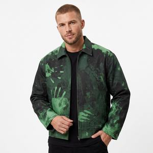 Chaqueta Bomber de Camuflaje Verde para Hombre con Diseño de Huellas, Cierre de Cremallera, Cuello Camisero, Ropa Casual de Otoño - Product Image 6