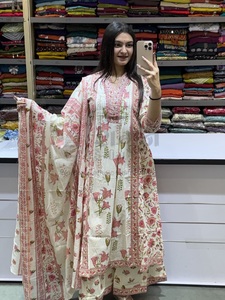 Regular Fit All Season Women Designer Pure Taj Cotton Suit Set Top Palazzo With Dupatta With Fully Handwork and Prints 3 Piece - Product Image 3