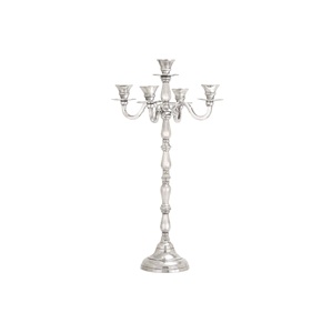 Luxury Silver 5-Arm Metal <b>Candelabra</b> With Hanging Crystal Drops Elegant Tall Wedding Centerpiece Modern Victorian Style Home - Product Image 4