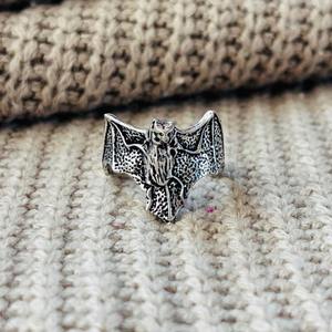 Gothic Bat Shape Brass <b>Ring</b> Oxidized Silver Plated Punk Biker <b>Statement</b> Wholesale <b>Ring</b> For Men's - Product Image 1