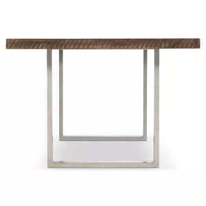 Industrial Rustic Texture Design Brown Finish Solid Mango <b>Wooden</b> Square Top Two <b>Metal</b> Gray Finish Pedestal Base <b>Dining</b> <b>Table</b> - Product Image 2