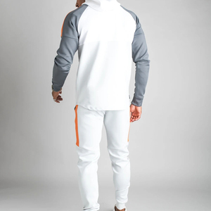 Conjunto Deportivo con Capucha para Hombre en Blanco, Gris y Naranja con Bloques de Color, Sudadera con Cremallera Completa y Bolsillos Laterales - Product Image 3