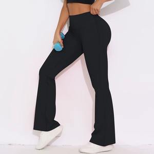 Leggings de yoga personalizados al por mayor para mujer, de poliéster y elastano, de corte acampanado, cintura alta, corte en V, efecto levantamiento de glúteos, secado rápido, transpirables, para gimnasio. - Product Image 3