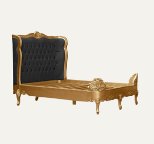 Cama King Size Clásica Europea de Madera de Caoba Tapizada y Ensamblada, de Lujo - Product Image 3