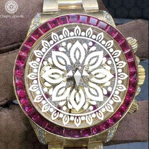 Reloj de Lujo para Hombre Charm, Bisel con Diamantes en Oro Rosa, Correa de Acero Inoxidable Roja, Movimiento Mecánico Analógico, Fecha Automática, Caja de 40 mm - Product Image 3