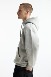 Oversized Heavyweight 600GSM Pullover Sweatshirt Heather Grey Kangaroo Pocket Hoodies Men Embossed Drop Shoulder 100% Cotton - Product Image 2