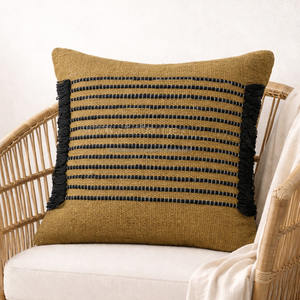 Black Striped Rustic Bohemian Cushion Cover Home Decor Cotton Handmade Pillow Cover Moroccan Pillow Case with Zipper - Product Image 1