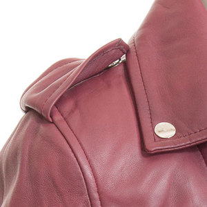 Nouvelle conception Veste moto en cuir véritable pour femme Manches longues Col montant Fermeture éclair Couleur unie Style automne - Product Image 2