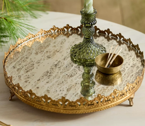 Plateau décoratif rond en aluminium miroir durable ACUBE INDUSTRIES, style Art Déco, avec bordure ornée, pour utilisation sur table de restaurant ou en extérieur - Product Image 1