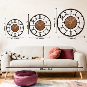 Reloj de pared decorativo de madera y metal, ideal para la zona de comedor y la cocina, aporta un atractivo estético natural y moderno de la India. - Product Image 2