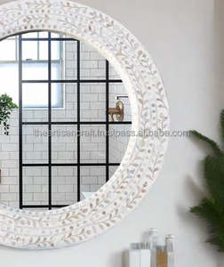 Espejo de pared con patrón floral moderno hecho a mano con incrustaciones de nácar para decoración de hogar y oficina - Product Image 2