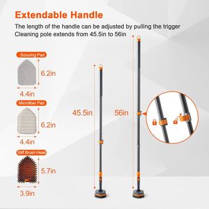 56\" <b>Extendable</b> Long Handle Tile Tub Scrubber <b>Brush</b> 3 Different <b>Cleaning</b> Heads No Scratch Shower Telescopic <b>Cleaning</b> Tools - Product Image 2