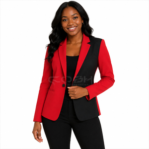 Blazer de costume professionnel pour femme Cosh International Sorority Sisterhood, en tissu tissé anti-rides, bicolore rouge et noir, chaud et élégant - Product Image 1