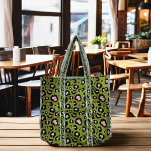 Bolsa de Mano de Moda Acolchada Bohemia con Estampado Floral Verde para Mujer, Ecológica, Vintage, Duradera, con Cremallera, para Compras, Viajes, Bolsas Personalizadas - Product Image 4