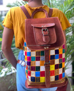Mochila De cuero de cabra auténtico Unisex, morral de alta calidad hecho a mano con bordado Vintage, Multicolor - Product Image 3