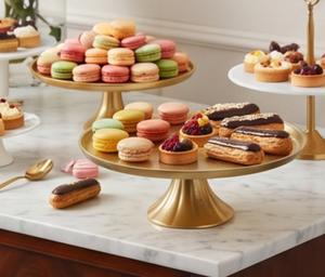 Support à gâteau rond en métal de qualité supérieure avec poignée en anneau, finition dorée, support décoratif pour table, restaurant, maison, mariage - Product Image 5