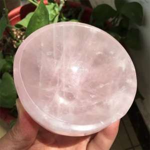 Natural Stones Rose Quartz Round Bowl Ashtray Crystal Crafts Hand Carved <b>Kitchen</b> Accessories Table Decorative & Seasoning Bowl - Product Image 1