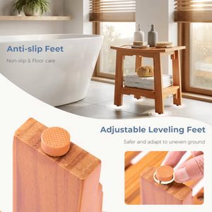 Banc de douche en teck de 14 pouces avec siège réglable antidérapant, tabouret de spa pour petites salles de bain et utilisation en extérieur pour les personnes âgées - Product Image 5