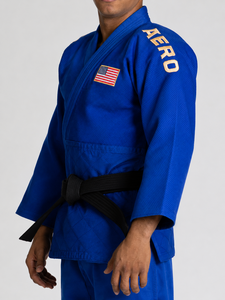 Kimono de judo AERO AFI bleu, style uniforme unisexe, patch durable, tissu polyester/coton 480g, tenue de compétition, coupe ample - Product Image 3