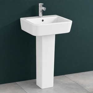 Lavabo de Pedestal Rectangular de Travertino de Piedra Natural Alexa, con un Solo Orificio, Minimalista, para Baño, Montado en el Suelo, Acabado Pulido - Product Image 3