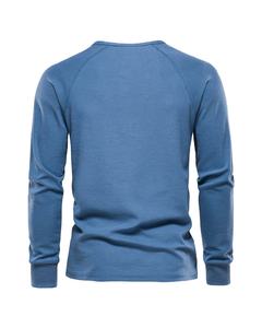 Camiseta informal de gofres de otoño para hombre, camisa de manga larga con cuello Henry de Color sólido para comercio exterior - Product Image 6