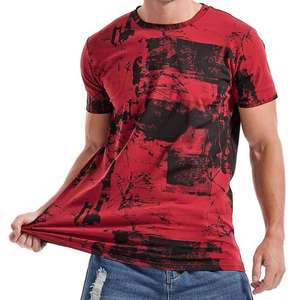 T-shirt à manches courtes pour homme, imprimé rouge et noir, col rond, coupe slim décontractée, impression numérique, toile 100% coton respirant - Product Image 2