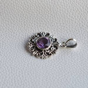 Pendentif en améthyste naturelle NIKHIL GEMS, fait main, argent sterling 925, style bohème vintage, pierre précieuse, fiançailles, évalué par un tiers - Product Image 5
