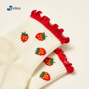 Custom Logo Cute Pilates <b>Grip</b> <b>Socks</b> Red Color Non Slip Cotton Ruffle Crew <b>Socks</b> Wholesale Studio Summer Casual Wear - Product Image 3
