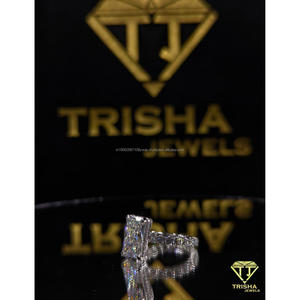 Designer Engagement <b>Ring</b> VVS Moissanite Diamond <b>Emerald</b> Cut 925 Sterling <b>Silver</b> Bling Jewelry By Trisha Jewels - Product Image 3