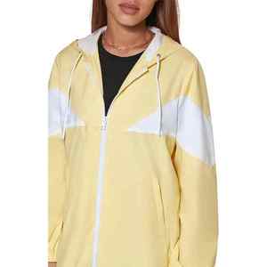 Yellow Windbreaker WomenJacket White Color Block Sporty Coat <b>Ladies</b> Fashion Hooded Outerwear Casual Zip Up Athletic Top - Product Image 4