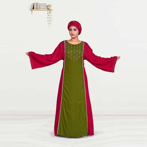 Kaftan Maxi Modeste en Rayonne pour l'Aïd, avec Empiècement Orné de Diamants Swarovski, Manches Évasées Élégantes, Design de Silhouette Gracieuse Longueur Ras du Sol - Product Image 4