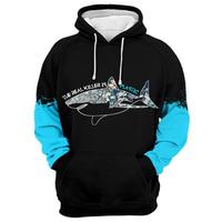 Sweat à capuche tricoté pour homme Killer Shark, imprimé par sublimation, design dégradé bleu foncé, logo frontal, anti-boulochage, streetwear automne