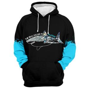 Sweat à capuche Killer Shark pour homme, pull à capuche imprimé par sublimation, design dégradé bleu foncé, logo frontal, streetwear d'automne - Product Image 4