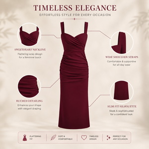 Vestido midi entallado con fruncido color borgoña para mujer |   Vestido Elegante sin Mangas con Cuello en V, Estilo Vintage, para Cóctel, Fiesta, Invitada de Boda, Holgado, Primavera-Otoño - Product Image 5
